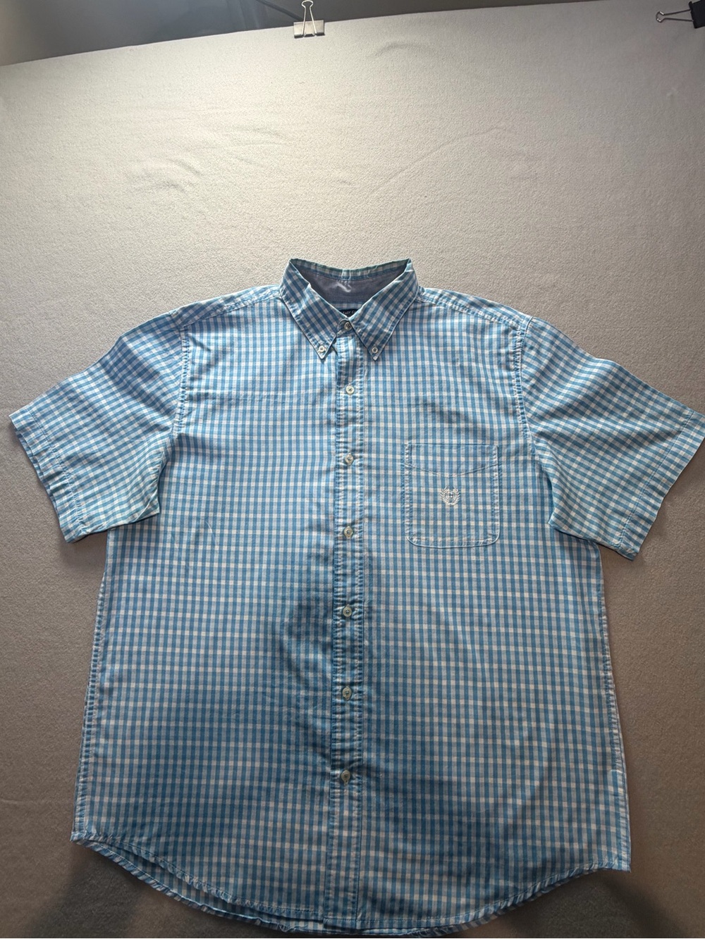 Chaps Men’s XL Blue Gingham Short Sleeve Button Down Shirt